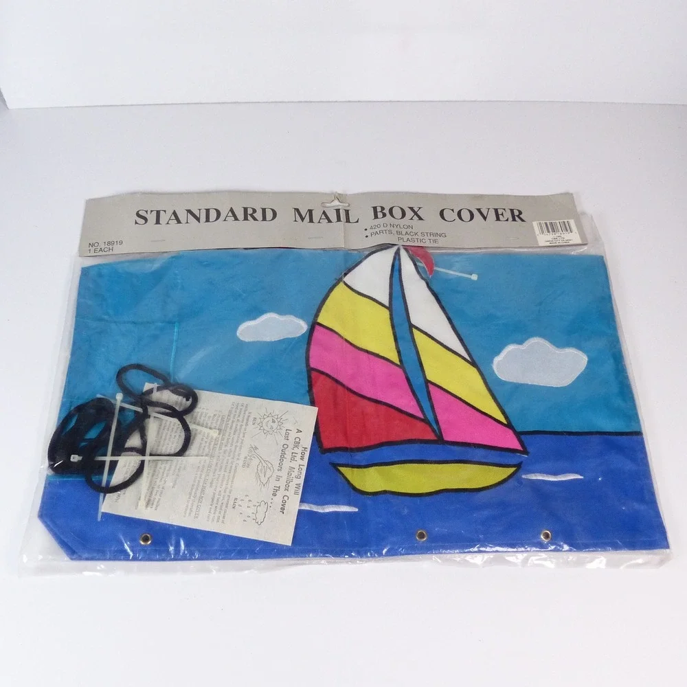 CBK Sailboat Mailbox Cover Vintage 1994 Nautical Banner Decor 18x20 Neon 90s NOS